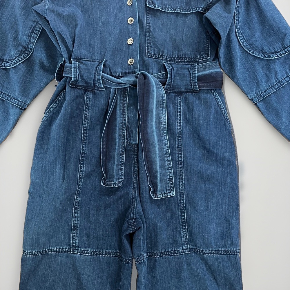 Rachel Comey Denim Jumpsuit Size 0 Womens Blue 3/4 Sleeve Utility Romper - Picture 2 of 16